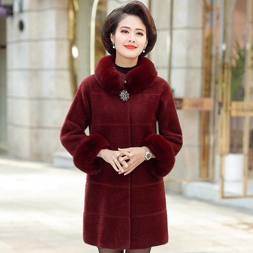 Пуховик для матери, бархатная куртка, зимнее шерстяное пальто, в западном стиле, средней длины, для среднего возраста, увеличенная толщина