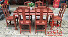 стол со стульями 缅甸花梨木大果紫檀中式红木家具餐桌餐台方桌7件套国色天香餐椅