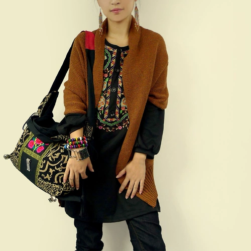 Оригинальная этническая ретро сумка на одно плечо для отдыха, сумка для путешествий, шоппер, этнический стиль, с вышивкой