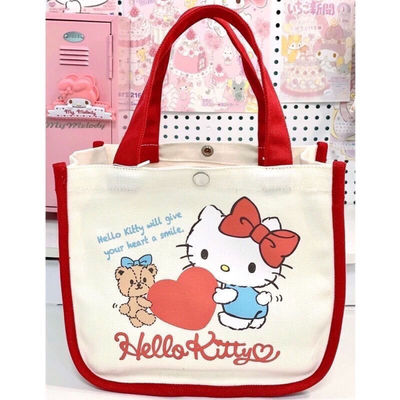 taobao agent Xiaohongshu's new hellokitty handbags bag bento bag handbag canvas bag Kitty cat cute rice bag