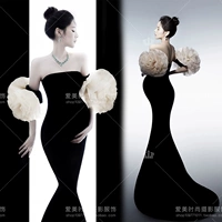 Одежда подходит для фотосессий для беременных, бархатное модное черное платье для матери и ребенка