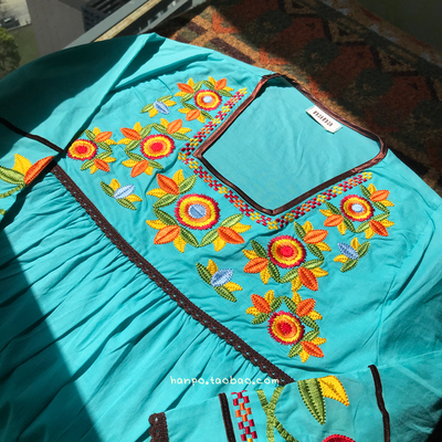 taobao agent Nana Embroidry Artisanat Park Thailand embroidered cotton -printed Pakistan ethnic style loose dress