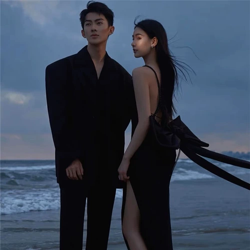 Реквизит для фотографии подходит для фотосессий для влюбленных, черное платье-комбинация с бантиком, свадебное платье, с открытой спиной