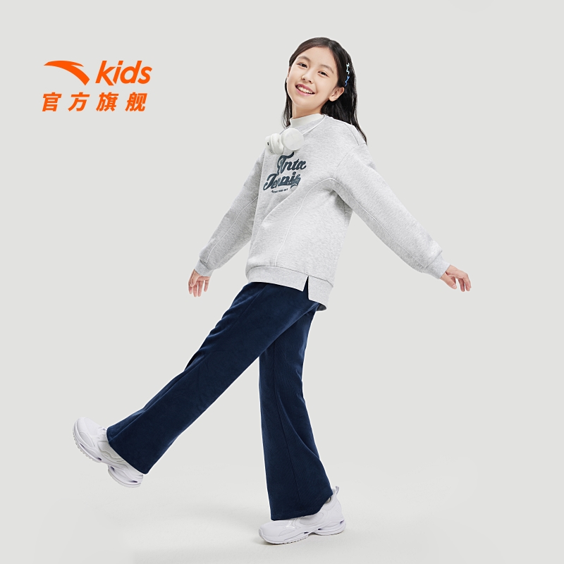 安踏儿童卫衣2025年秋冬新款男女宝圆领套头衫宝宝运动衫加绒上衣