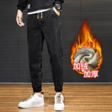 Демисезонные джинсы с начесом, зимние штаны, свободный прямой крой, коллекция 2023