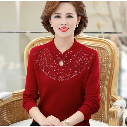 Шерстяной свитер для матери, утепленный лонгслив, шерстяное приятное телу ципао, в западном стиле, для среднего возраста