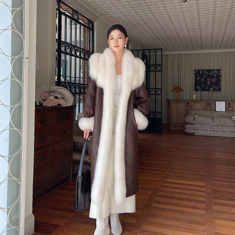 New 100% Real Fox Fur Big Fur Collar Coat Women's Warm Down Jacket