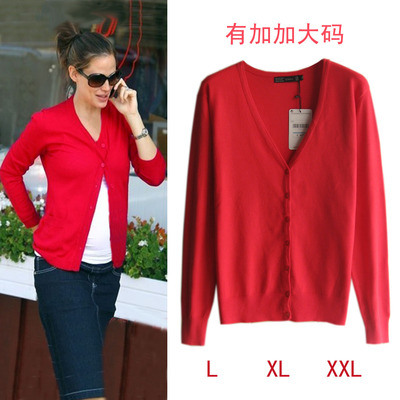 taobao agent Knitted spring sweater, cardigan, jacket, 2019, plus size, V-neckline, long sleeve
