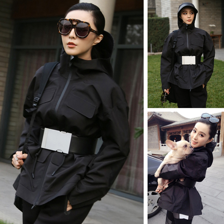 范冰冰李宇春明星同款秋冬季短款黑色收腰冲锋衣女户外防风外套潮