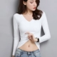 Mùa xuân và mùa thu năm 2021 mới áo thun dài tay màu trắng của phụ nữ áo sơ mi dưới cùng cotton tinh khiết mỏng màu từ bi Hàn Quốc - Áo phông