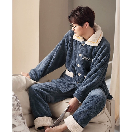 Коралловая бархатная зимняя пижама, мужской флисовый удерживающий тепло фланелевый демисезонный комплект, подходит для подростков, увеличенная толщина