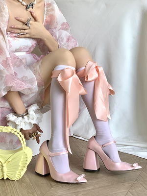 taobao agent Cnorahk niche bow ribbon over knee socks over knee white girl Lolita college wind stockings princess