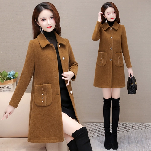 Бархатная куртка, шерстяное пальто для матери, искусственный мех, коллекция 2023, в корейском стиле, длина миди