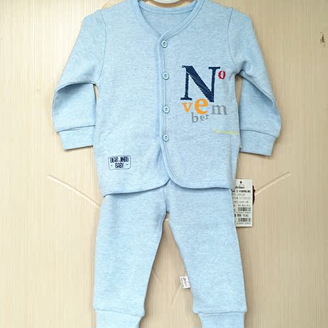 津贝正品儿童彩棉对开2件套婴幼儿宝宝舒密绒弹力棉秋衣裤家居服