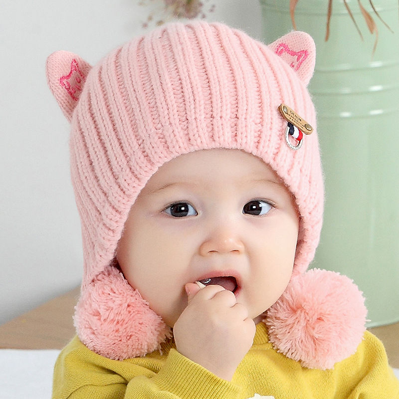 儿童帽子秋冬季韩版宝宝毛线帽婴儿护耳帽0-1-2岁男女孩可爱公主