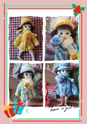 taobao agent {Black Brother's self -made} bjd six points OB24 8 points OB doll clothes handmade hook woven sweater hat bib