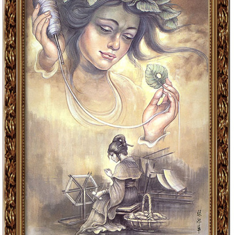 实木有框画装饰画客厅书房挂画挂历画像宣传画先蚕圣母嫘祖