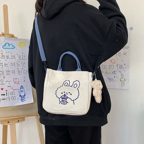 Шоппер, мультяшная сумка через плечо, универсальная небольшая сумка, школьный рюкзак, тканевый мешок, простой и элегантный дизайн
