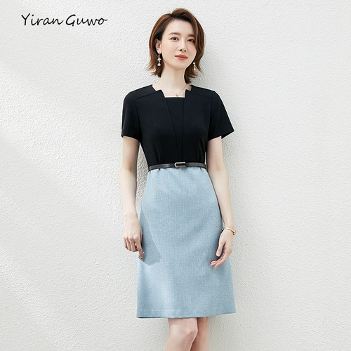 Платье с коротким рукавом, летняя длинная юбка, средней длины, городской стиль, А-силуэт, квадратный вырез