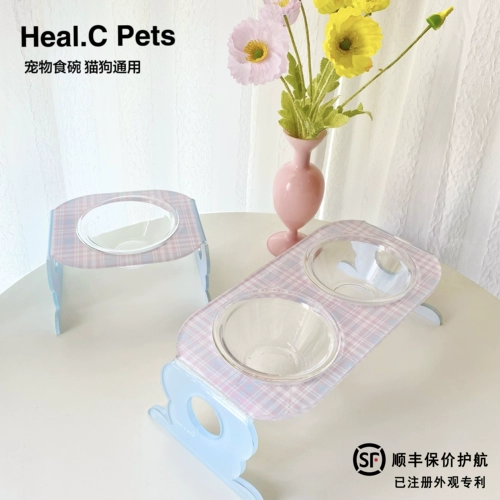 HC Original Pet Bowl Акриловые голубые розовые цветы кошачья чаша для кошачья чаша для собачьей чаши одиночная двойная миска с двойной кучей карбида карбида, чтобы предотвратить опрокидывание