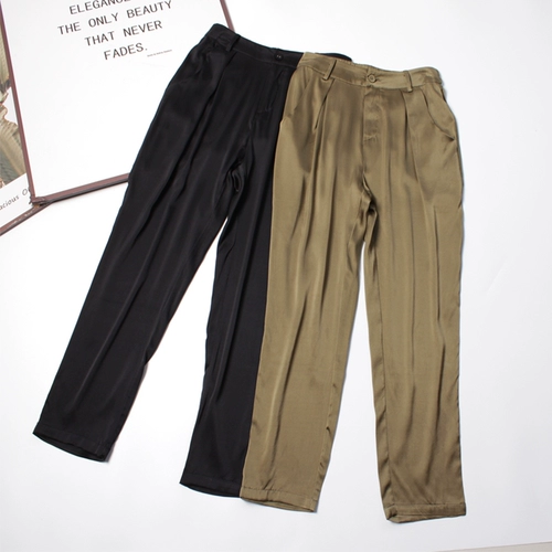 Шелковистый шелковый костюм, штаны, высокая талия, свободный прямой крой