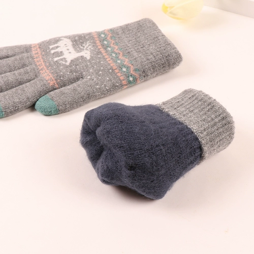 Перчатки, зимний удерживающий тепло мультяшный шерстяной трикотажный комплект, увеличенная толщина