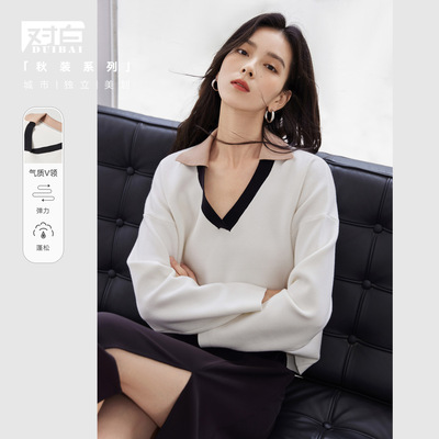 taobao agent Soft autumn sweater, top, V-neckline, 2022 collection
