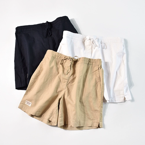 Хаки шорты, приталенные тонкие штаны, большой размер, высокая талия, из хлопка и льна, свободный крой