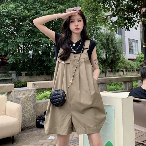 Летняя одежда, комбинезон, штаны, шорты, комплект для беременных, в корейском стиле, высокая талия, свободный крой, короткий рукав