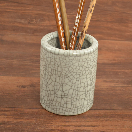 景德镇毛笔笔筒陶瓷大号复古套装桶书法青花瓷实木手绘包邮初学者