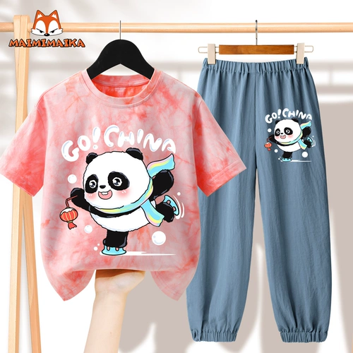 Летний спортивный комплект, детская футболка с коротким рукавом, коллекция 2022, в западном стиле, короткий рукав