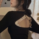 Черное короткое осеннее термобелье, базовый демисезонный лонгслив, с открытой спиной, 2021 года