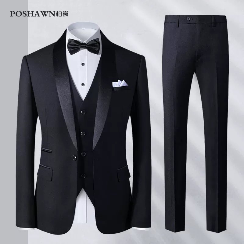 Костюм, мужской набор, черное платье, 3 предмета, Slim fit