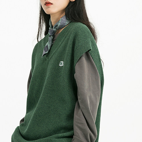 DAKYAM(达人) V领编织针织毛衣马甲男女潮流休闲简约日系复古背心