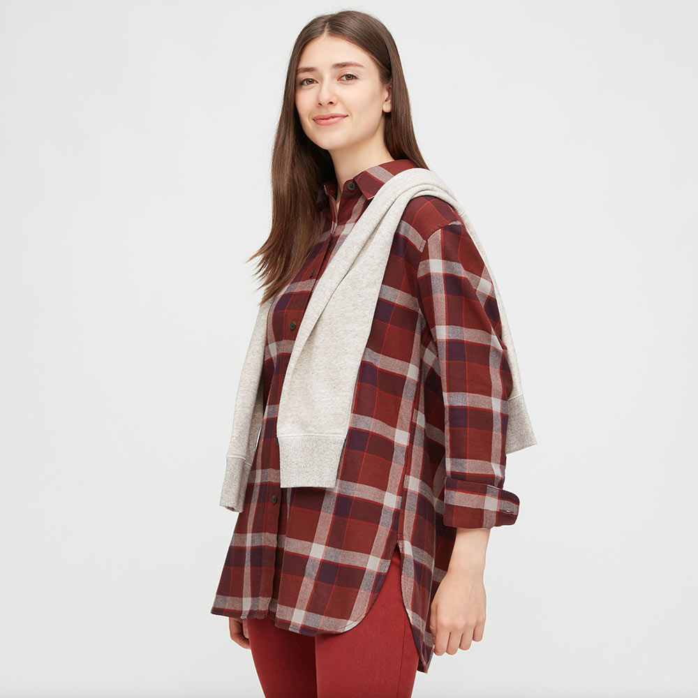 uniqlo women's flannel plaid long shirt (long sleeve) 432616 uniqlo