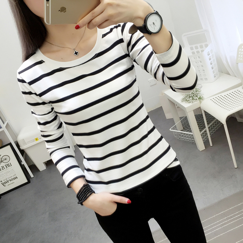 Buy spring new korean style striped long-sleeved t-shirt women's ...