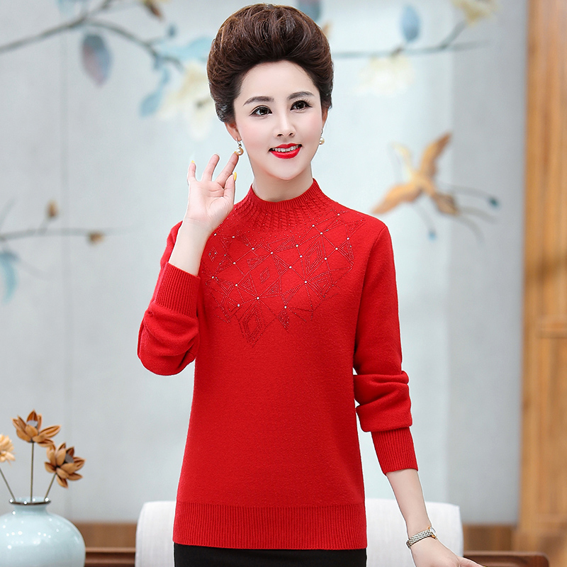mother plus veet thi sweater middle-aged female spring and autumn clothes warm wool bottoming shirt middle-aged and elderly western style knitted top