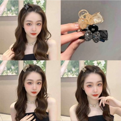 taobao agent Double -sided bow rhinestone grabbed elegant side crushed hair clip hair clip net red net yarn front forehead bangs hair decoration female