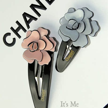 法国佩妮 chaplet 茶花优雅黑色三角夹边夹bb夹 发夹刘海夹发饰