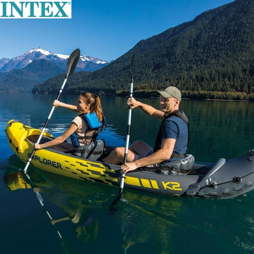 Intex Explorer Двухместная надувная лодка с двумя личными надувными лодочными резиновыми греблевыми греблевыми каяками 2 человека заряжают каноэ сгущенным