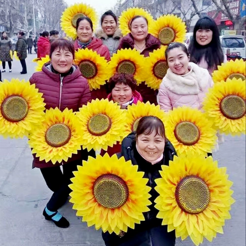 Детские танцевальные цветы Улыбающееся лицо на Sunflower Road с играми начальной школы в детском саду, зарегистрированных на церемонии открытия солнечных цветов