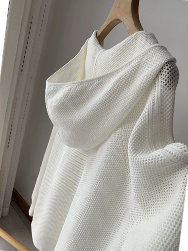 Белый трикотажный свитер, тонкая толстовка с капюшоном, осенний жакет, V-образный вырез, 2021 года