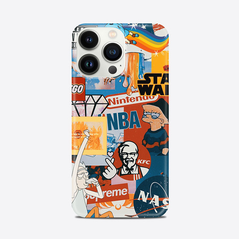 Glossy Sticker Bomb Illustration Pattern – Funny Animal Movies – Pro/Plus/Max/Air – 17, 16, 15, 14, 13, 12 iPhone Case