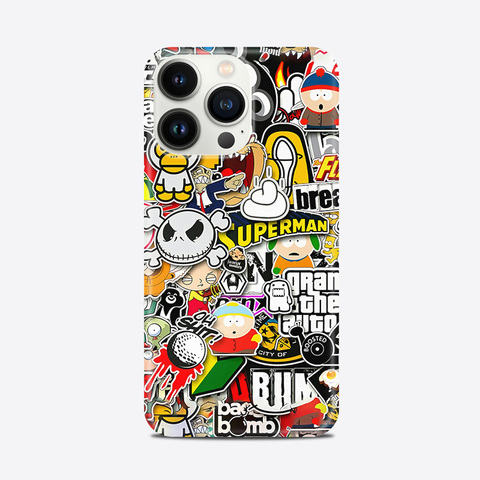 Glossy Sticker Bomb Illustration Pattern – Funny Animal Movies – Pro/Plus/Max/Air – 17, 16, 15, 14, 13, 12 iPhone Case
