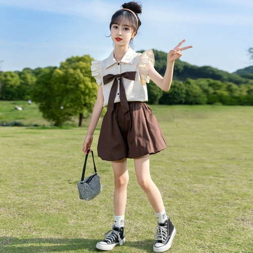 Комплект, летняя одежда, летний тонкий фонарь, коллекция 2023, популярно в интернете, подходит для подростков, короткий рукав, в западном стиле