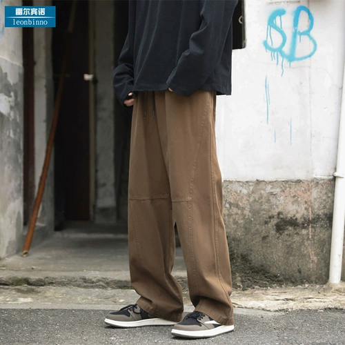 Коричневые японские ретро осенние штаны, свободный прямой крой, большой размер, оверсайз