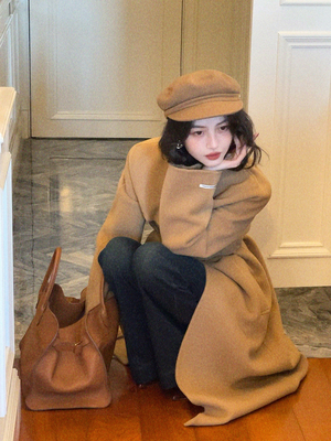 taobao agent Retro woolen long double-sided belt, winter woolen coat, mid-length