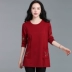 Áo sơ mi trung thu đáy trễ của mẹ, quần áo mùa thu nữ plus size, áo trung niên, áo thun dài tay cotton rộng rãi - Áo phông