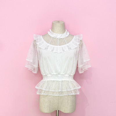 taobao agent Lolita, Lolita, a short -sleeved and elegant CLA lace dot shirt chiffon shirt in daily life