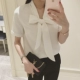 Cai Daifei 2019 mùa xuân và mùa hè mới của phụ nữ Hàn Quốc tính khí thời trang mỏng manh áo sơ mi trắng phụ nữ áo dài tay - Áo sơ mi dài tay